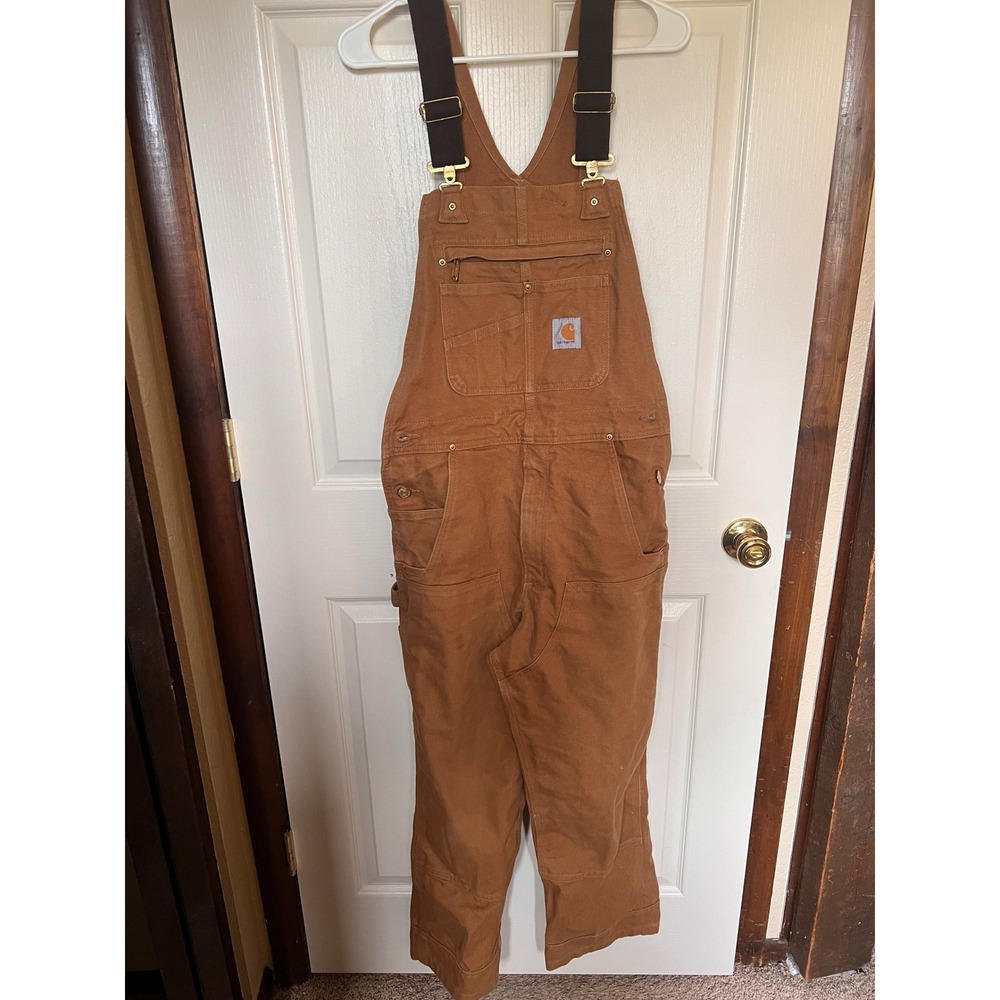Carhartt Mens Duck Bib Overalls Brown Cotton Canvas Work Dungarees 30x30 102438